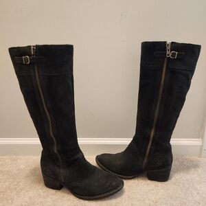 Born Felicia Black Suede Distressed Leather Tall Women's Boots with Side Zip 8.5